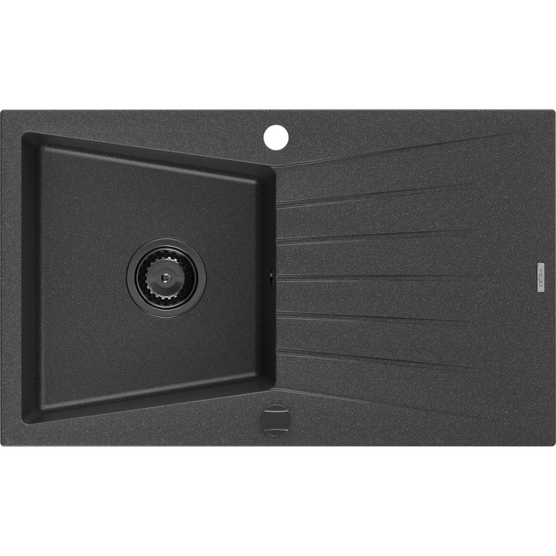 Mexen Cesar 1 rekeszes gránit mosogató lefolyóval 775 x 470 mm, fekete apró pöttyös, fekete szifon - 6514771010-76-B