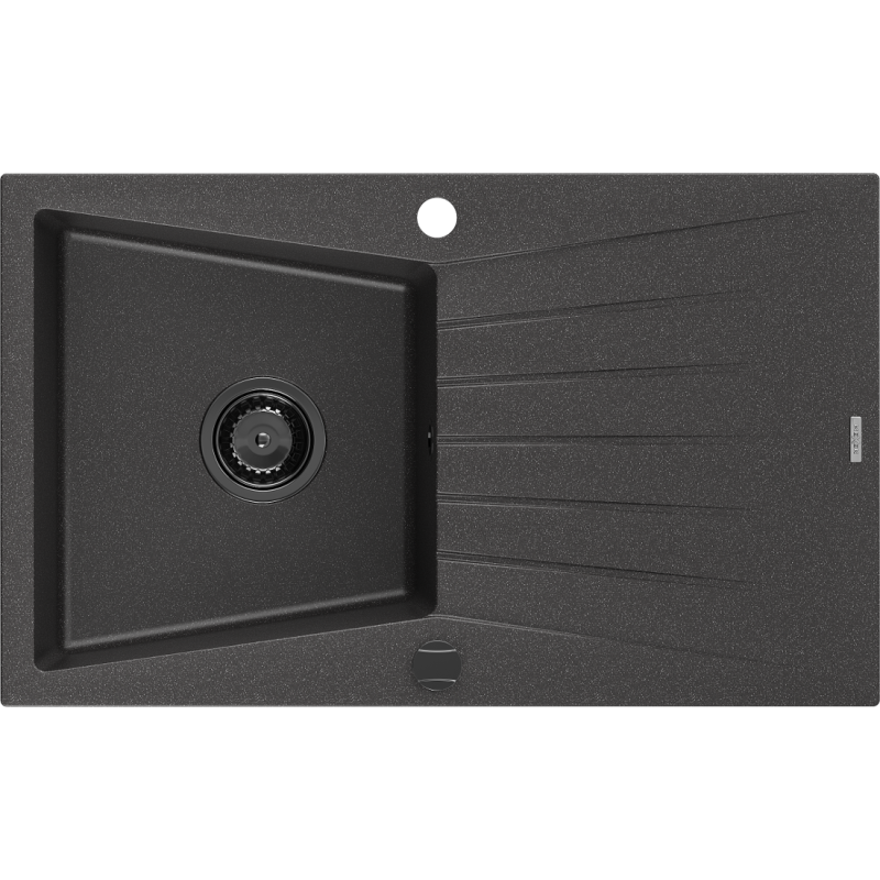 Mexen Cesar chiuvetă din granit cu 1 compartiment cu picurător 775 x 470 mm, negru cu pete, sifon negru - 6514771010-76-B
