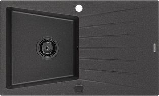 Mexen Cesar chiuvetă din granit cu 1 compartiment cu picurător 775 x 470 mm, negru cu pete, sifon negru - 6514771010-76-B