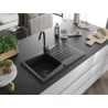 Mexen Cesar chiuvetă din granit cu 1 compartiment cu picurător 775 x 470 mm, Neagră, sifon Neagră - 6514771010-77-B