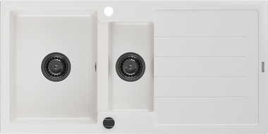 Mexen Andres chiuvetă granit 1,5 compartiment cu scurgător 1000 x 500 mm, alb, sifon negru - 6515101510-20-B