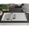 Mexen Andres chiuvetă granit 1,5 compartiment cu scurgător 1000 x 500 mm, alb, sifon negru - 6515101510-20-B
