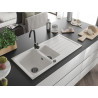 Mexen Andres chiuvetă din granit cu 1,5 cuve și scurgător 1000 x 500 mm, alb, sifon negru - 6515101510-20-B