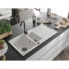 Mexen Andres chiuvetă granit 1,5 compartiment cu scurgător 1000 x 500 mm, alb, sifon negru - 6515101510-20-B
