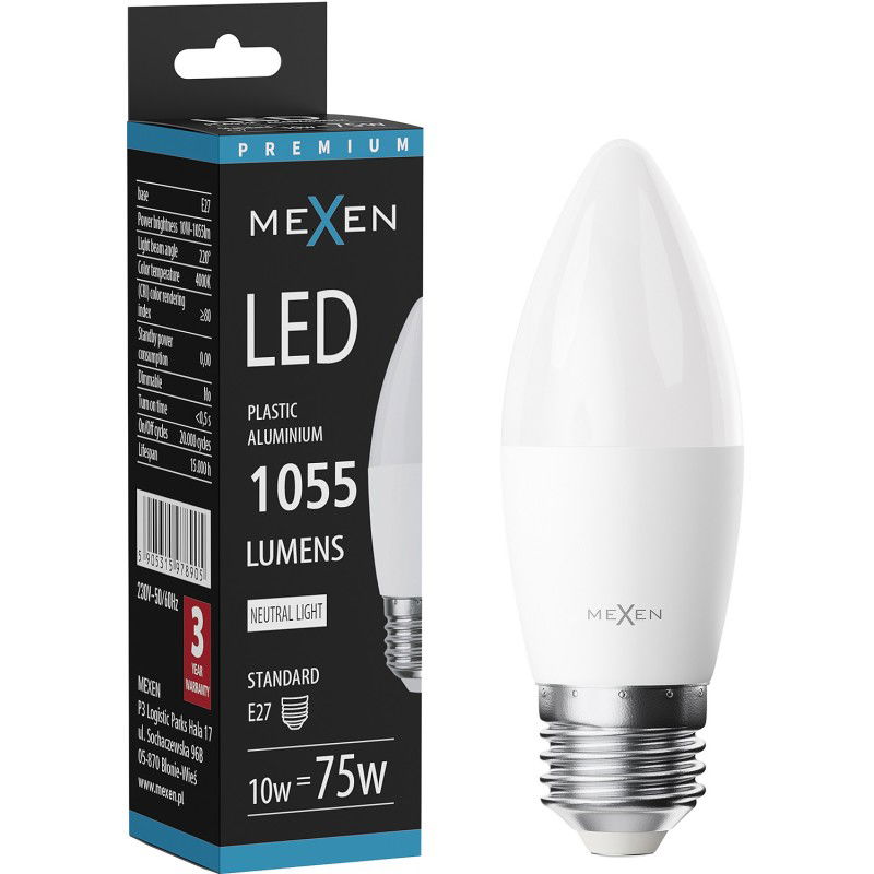 Mexen Nova Bec LED E27, C37, 10W, Neutru - 4000K, 1055 lm - L102-E27-1040-01