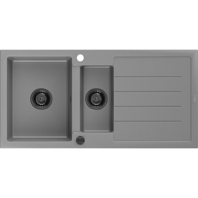 Mexen Andres chiuvetă din granit cu 1,5 compartimente și scurgător 1000 x 500 mm, gri, sifon negru - 6515101510-71-B