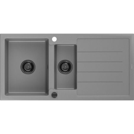Mexen Andres chiuvetă din granit cu 1,5 compartimente și scurgător 1000 x 500 mm, gri, sifon negru - 6515101510-71-B