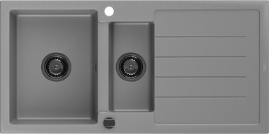 Mexen Andres 1,5 kamrás gránit mosogató csepegtetővel 1000 x 500 mm, szürke, fekete szifon - 6515101510-71-B