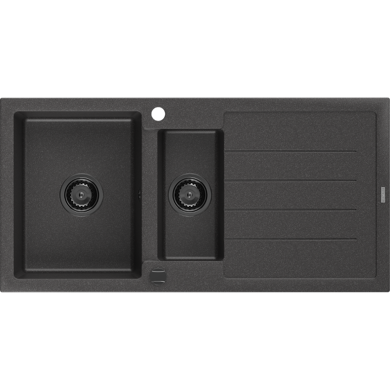 Mexen Andres chiuvetă din granit 1,5 compartimente cu picurător 1000 x 500 mm negru cu pete, sifon negru - 6515101510-76-B