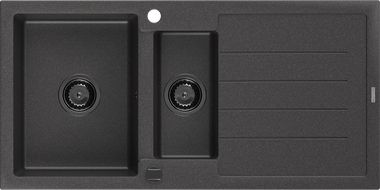 Mexen Andres gránit mosogató, 1,5 medencés, csepegtetővel, 1000 x 500 mm fekete pöttyös, fekete szifon - 6515101510-76-B
