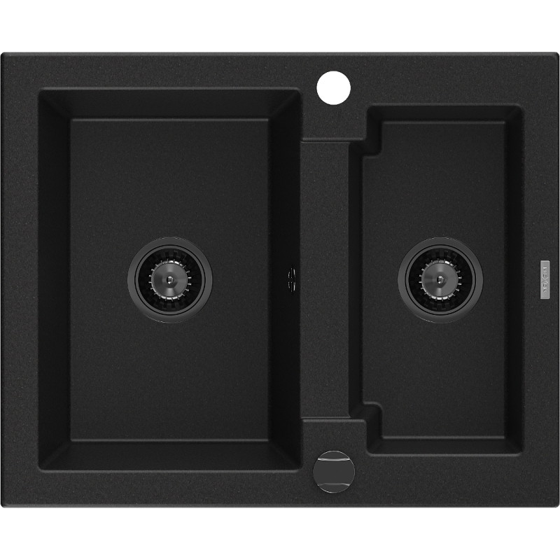 Mexen Carlos chiuvetă de granit 1,5 compartimente 582 x 475 mm, negru, sifon negru - 6518581500-77-B