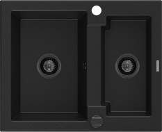 Mexen Carlos 1.5-medencés gránit mosogató 582 x 475 mm, Fekete, szifon Fekete - 6518581500-77-B