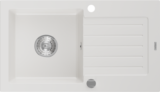 Mexen Pablo 1-medencés gránit mosogató csepegtetővel 752 x 436 mm, fehér, króm szifon - 6510751010-20