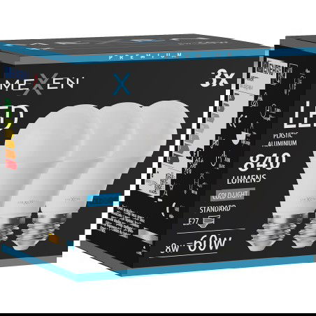 Mexen Nova 3x LED izzó E27, A60, 8W, Hideg - 6500K, 840 lm - L100-E27-0865-01x03
