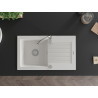 Mexen Pablo chiuvetă de granit cu 1 compartiment și scurgător 752 x 436 mm, albă, sifon crom - 6510751010-20