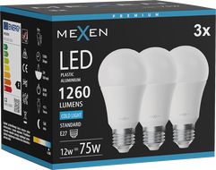 Mexen Nova 3x LED izzó E27, A60, 12W, Hideg - 6500K, 1260 lm - L100-E27-1265-01x03