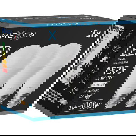 Mexen Nova 3x LED Izzó E27, A60, 15W, Semleges - 4000K, 1575 lm - L100-E27-1540-01x03