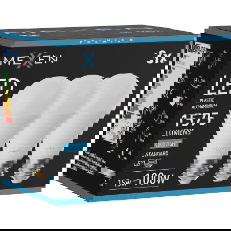 Mexen Nova 3x Bec LED E27, A60, 15W, Rece - 6500K, 1575 lm - L100-E27-1565-01x03