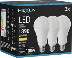 Mexen Nova 3x Bec LED E27, A70, 18W, Caldă - 3000K, 1890 lm - L100-E27-1830-01x03