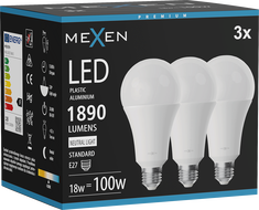 Mexen Nova 3x LED izzó E27, A70, 18W, Semleges - 4000K, 1890 lm - L100-E27-1840-01x03