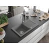 Mexen Pablo chiuvetă din granit cu 1 compartiment și scurgător 752 x 436 mm, gri, sifon crom - 6510751010-71