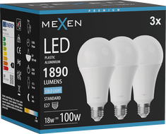 Mexen Nova 3x LED izzó E27, A70, 18W, Hideg - 6500K, 1890 lm - L100-E27-1865-01x03