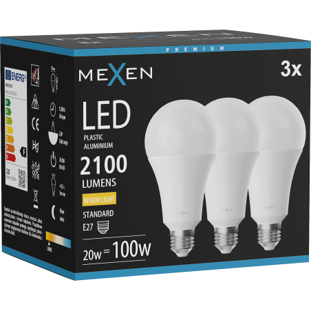 Mexen Nova 3x LED izzó E27, A70, 20W, Meleg - 3000K, 2100 lm - L100-E27-2030-01x03