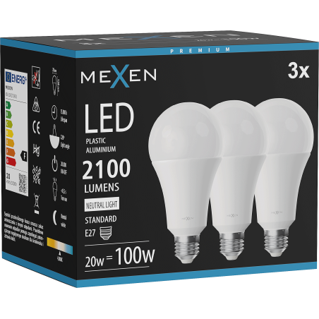 Mexen Nova 3x Bec LED E27, A70, 20W, Neutră - 4000K, 2100 lm - L100-E27-2040-01x03