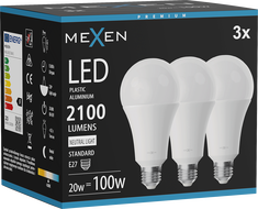 Mexen Nova 3x Bec LED E27, A70, 20W, Neutră - 4000K, 2100 lm - L100-E27-2040-01x03