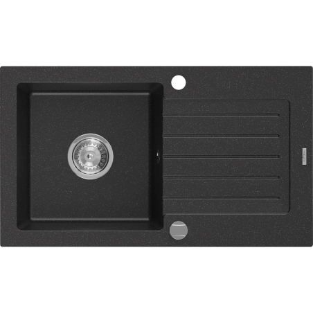 Mexen Pablo 1-medencés gránit mosogató edényszárítóval 752 x 436 mm, Fekete/Fém ezüst - 6510751010-73
