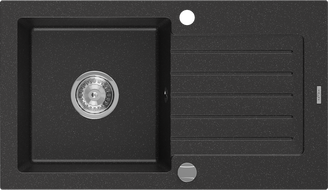 Mexen Pablo 1-medencés gránit mosogató edényszárítóval 752 x 436 mm, Fekete/Fém ezüst - 6510751010-73