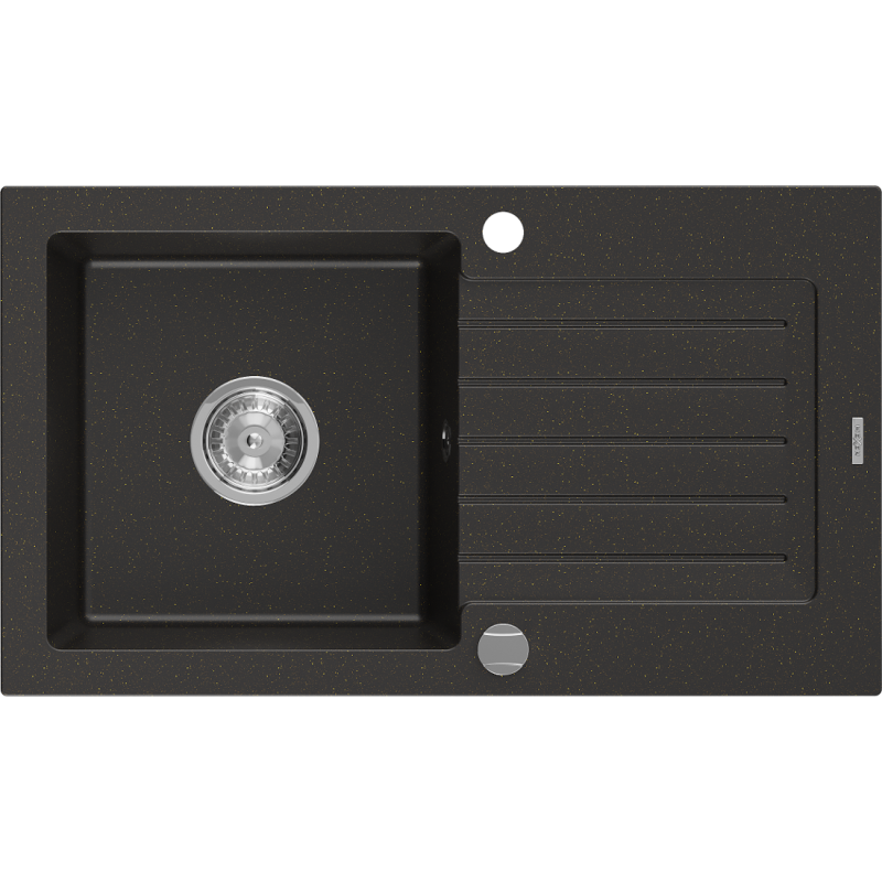 Mexen Pablo 1-medencés gránit mosogató edényszárítóval 752 x 436 mm, Fekete/Fém arany - 6510751010-75