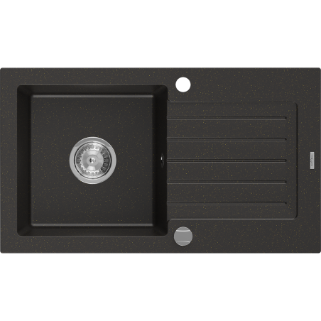 Mexen Pablo 1-medencés gránit mosogató edényszárítóval 752 x 436 mm, Fekete/Fém arany - 6510751010-75