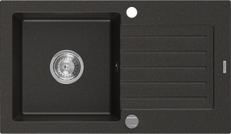 Mexen Pablo 1-medencés gránit mosogató edényszárítóval 752 x 436 mm, Fekete/Fém arany - 6510751010-75