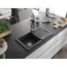 Mexen Pablo chiuvetă din granit cu 1 compartiment cu picurător 752 x 436 mm, Neagră/Auriu metalic - 6510751010-75