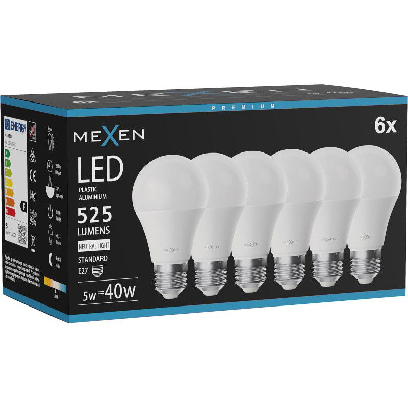 Mexen Nova 6x LED izzó E27, A60, 5W, Semleges - 4000K, 525 lm - L100-E27-0540-01x06