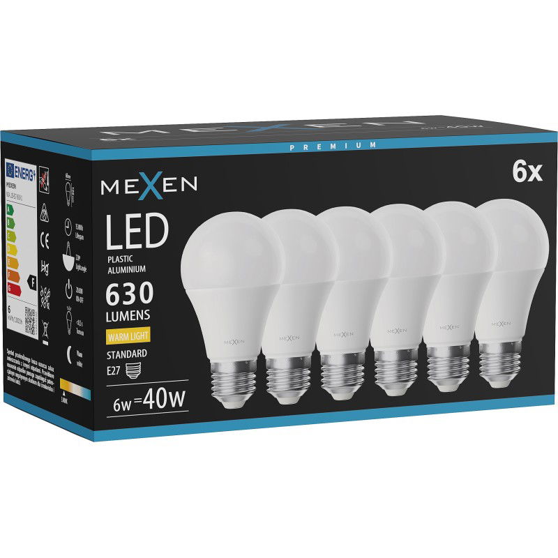 Mexen Nova 6x LED izzó E27, A60, 6W, Meleg - 3000K, 630 lm - L100-E27-0630-01x06