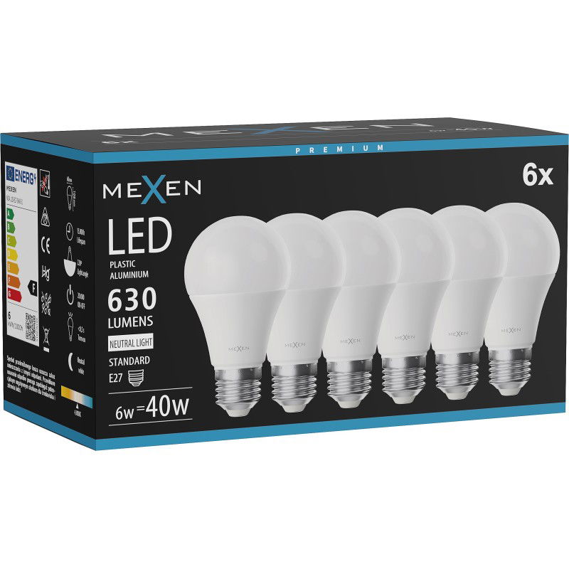 Mexen Nova 6x Bec LED E27, A60, 6W, Neutru - 4000K, 630 lm - L100-E27-0640-01x06
