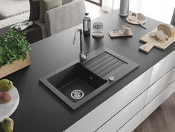 Mexen Pablo chiuvetă din granit cu 1 compartiment cu picurător 752 x 436 mm, Negru cu picățele - 6510751010-76