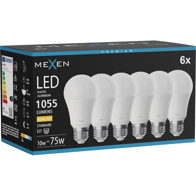 Mexen Nova 6x LED izzó E27, A60, 10W, Meleg - 3000K, 1055 lm - L100-E27-1030-01x06