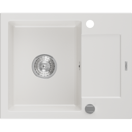 Mexen Enzo 1-medencés gránit mosogató, csepegtetővel 576 x 465 mm, fehér, króm szifon - 6506571005-20