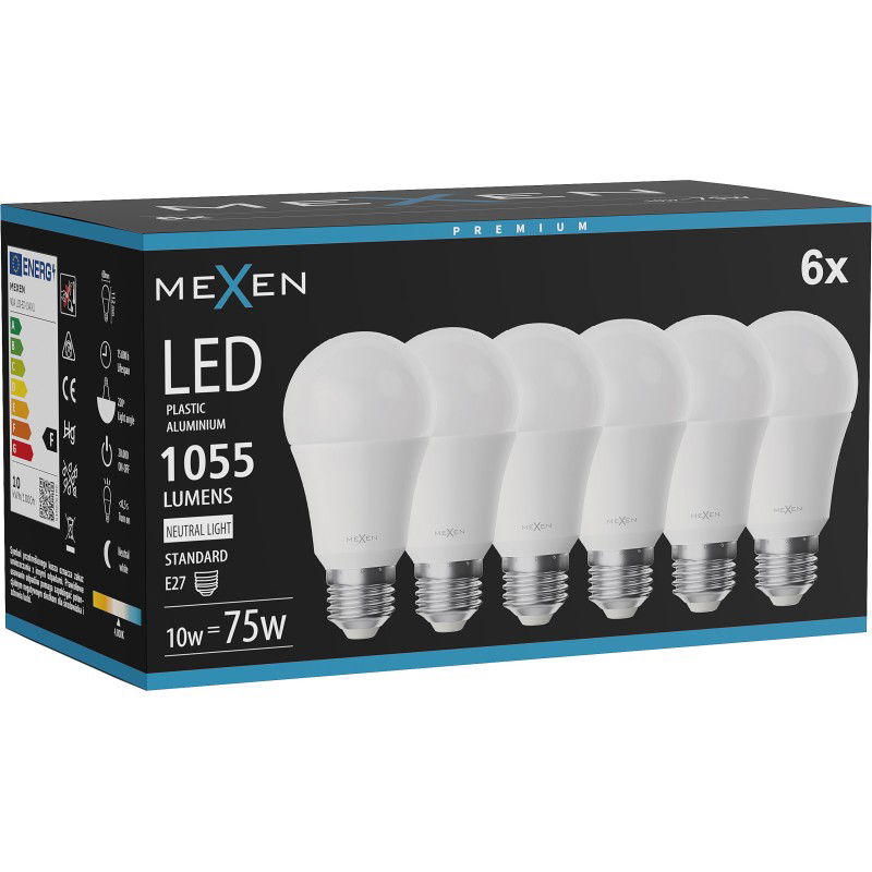 Mexen Nova 6x LED izzó E27, A60, 10W, Semleges - 4000K, 1055 lm - L100-E27-1040-01x06