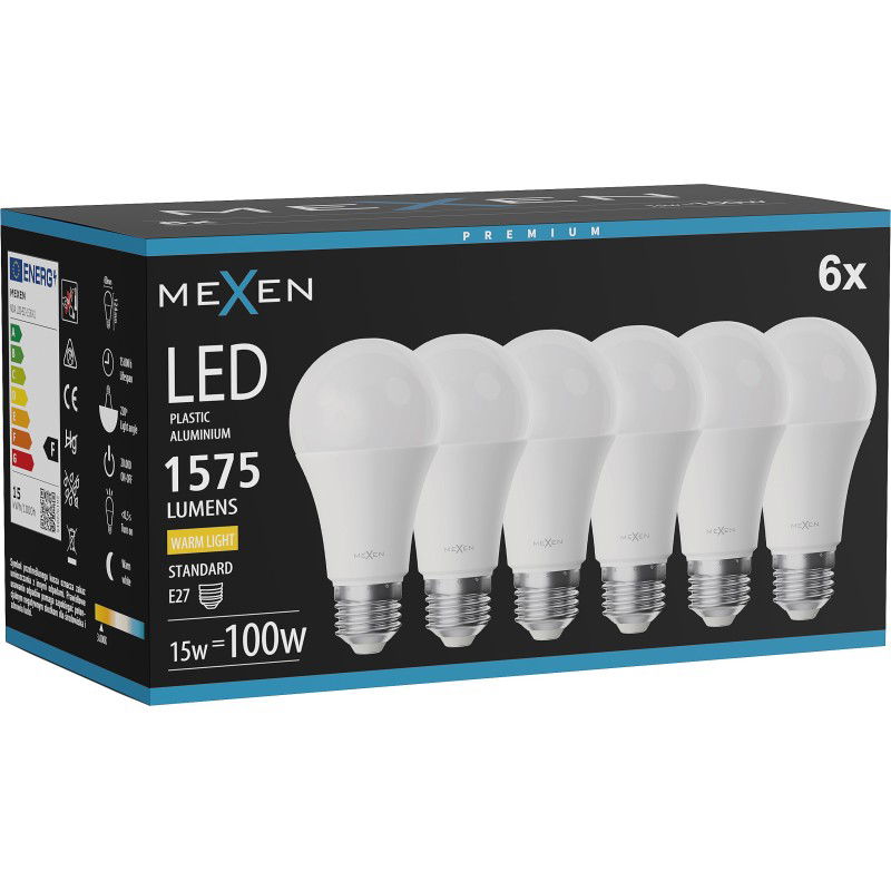 Mexen Nova 6x LED izzó E27, A60, 15W, Meleg - 3000K, 1575 lm - L100-E27-1530-01x06