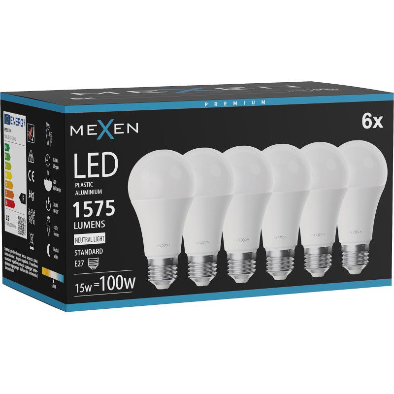 Mexen Nova 6x Bec LED E27, A60, 15W, Neutră - 4000K, 1575 lm - L100-E27-1540-01x06
