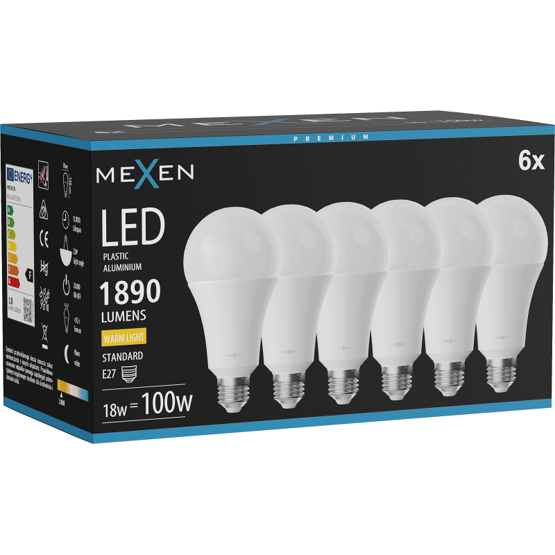 Mexen Nova 6x Bec LED E27, A70, 18W, Caldă - 3000K, 1890 lm - L100-E27-1830-01x06