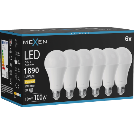 Mexen Nova 6x LED izzó E27, A70, 18W, Meleg - 3000K, 1890 lm - L100-E27-1830-01x06