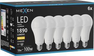 Mexen Nova 6x Bec LED E27, A70, 18W, Caldă - 3000K, 1890 lm - L100-E27-1830-01x06
