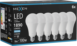 Mexen Nova 6x LED izzó E27, A70, 18W, Hideg - 6500K, 1890 lm - L100-E27-1865-01x06