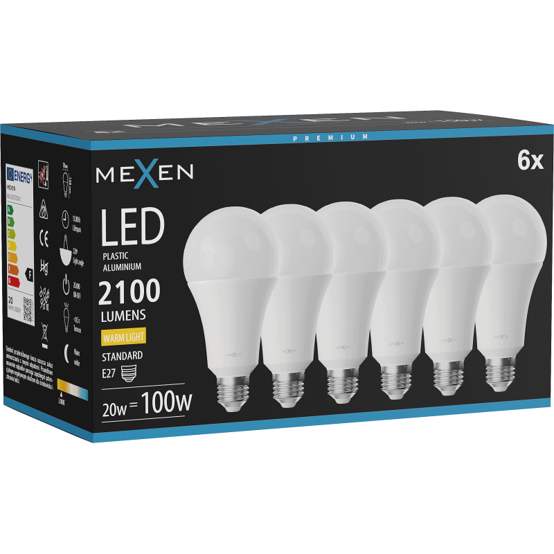 Mexen Nova 6x LED izzó E27, A70, 20W, Meleg - 3000K, 2100 lm - L100-E27-2030-01x06