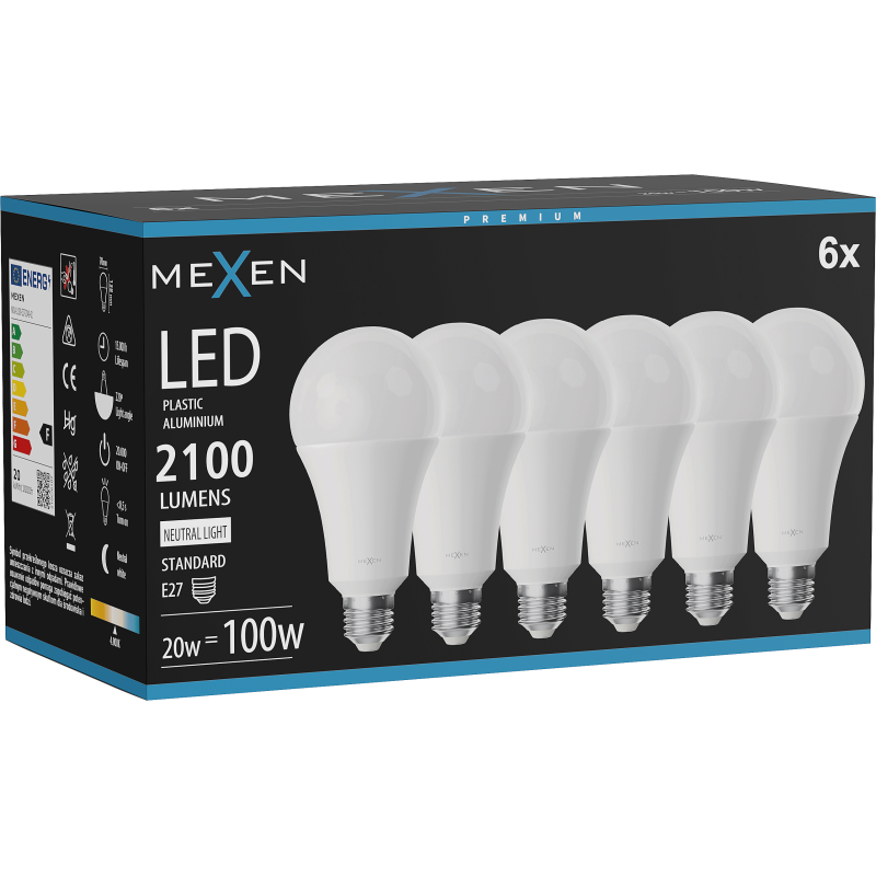 Mexen Nova 6x Bec LED E27, A70, 20W, Neutră - 4000K, 2100 lm - L100-E27-2040-01x06